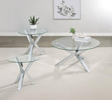 Kenzie 3-piece Round Coffee and End Table Set Chrome - 708128-S3