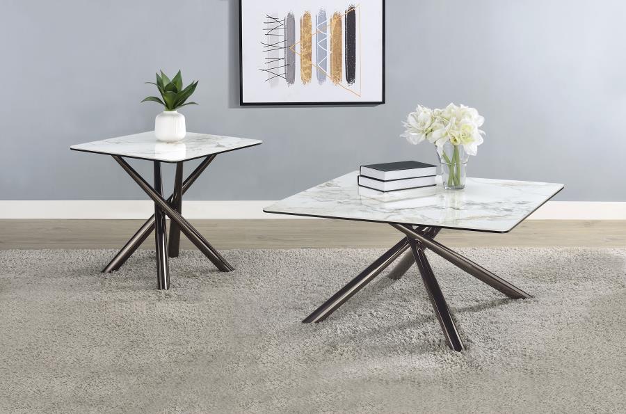 Carvell Square Sintered Stone End Side Table Mirage White - 708137