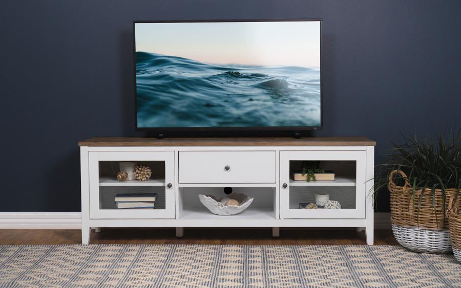 Hollis 2-door Wood 67-inch TV Stand with Drawer Brown and White - 708253