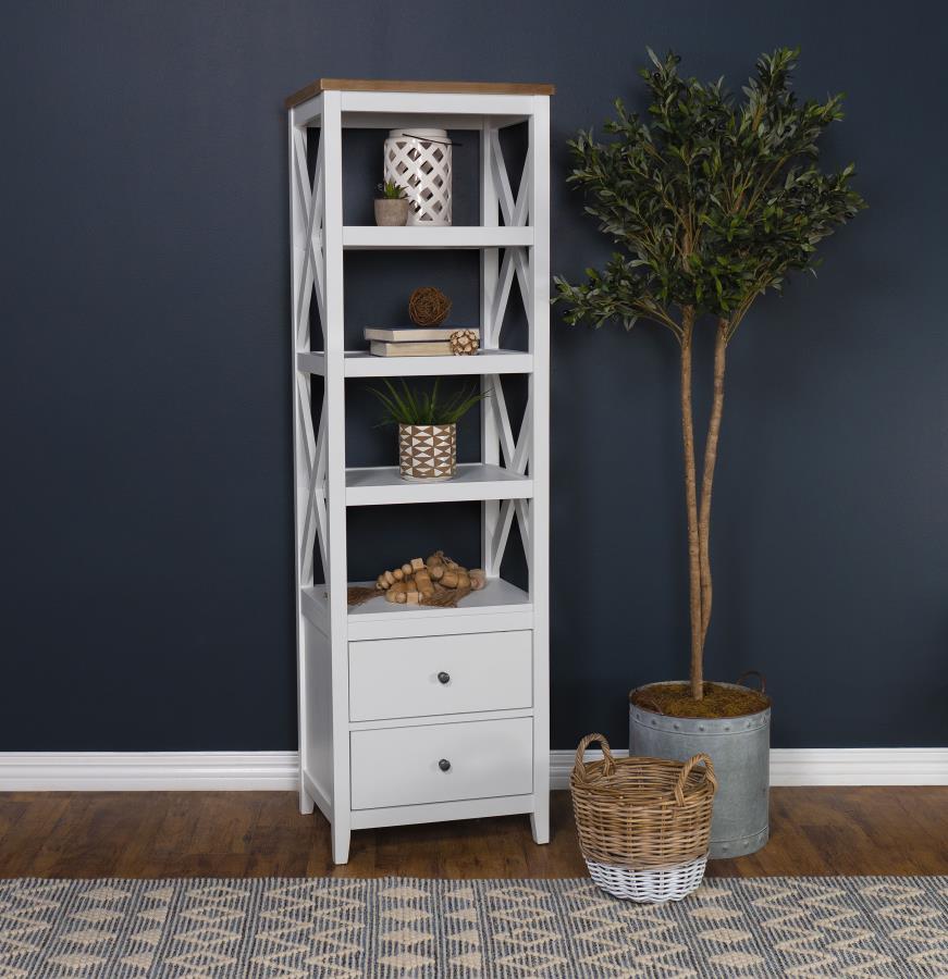 Hollis 4-shelf Wood Media Tower with Drawers Brown and White - 708254