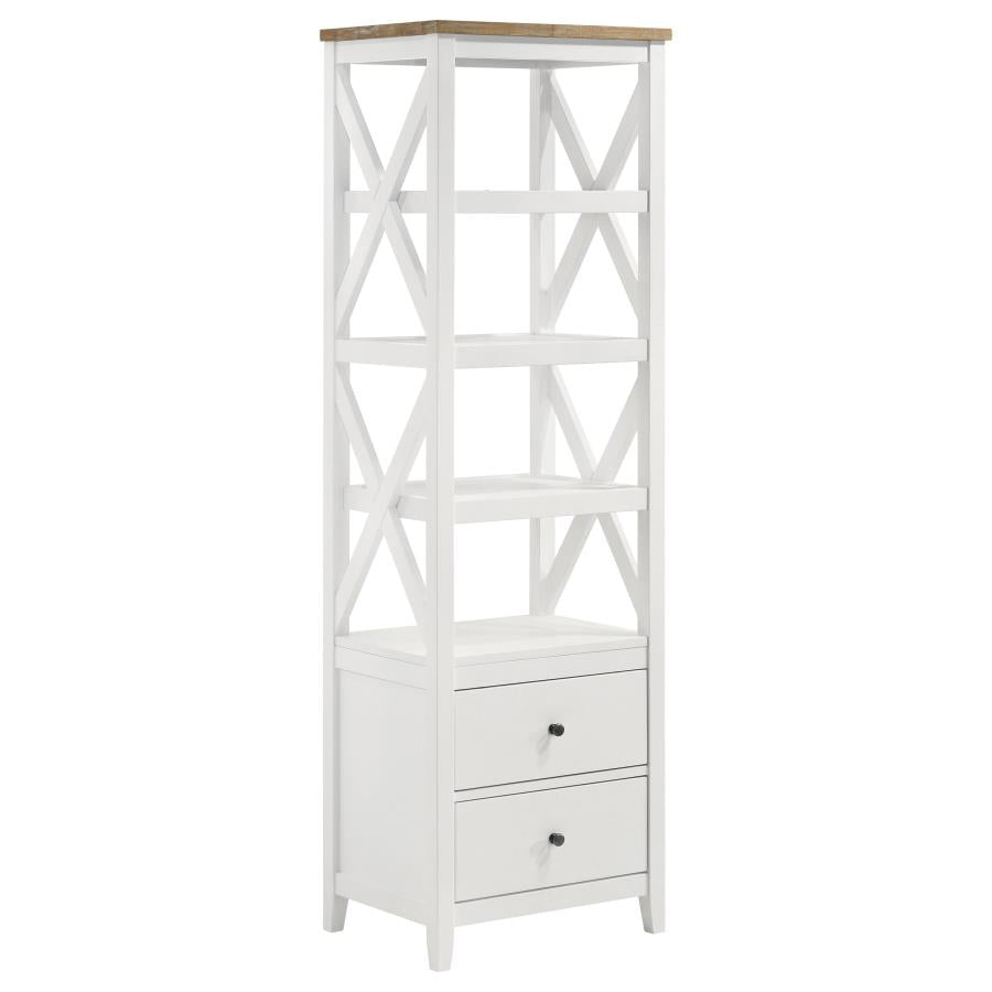 Hollis 4-shelf Wood Media Tower with Drawers Brown and White - 708254