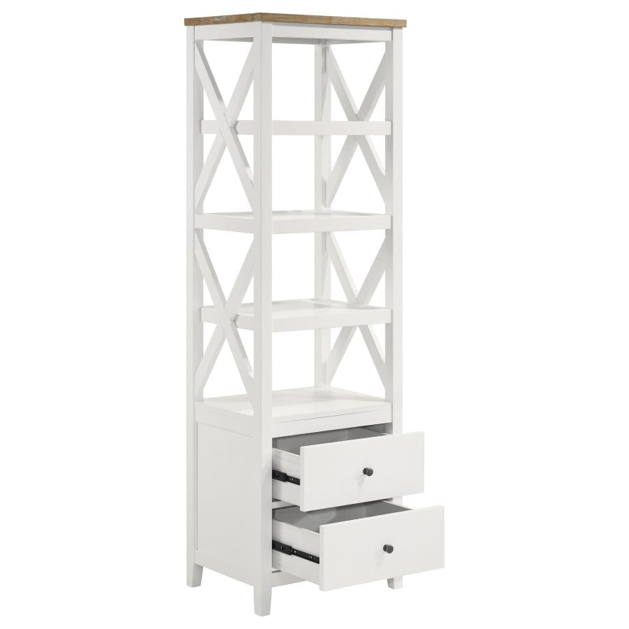 Hollis 4-shelf Wood Media Tower with Drawers Brown and White - 708254