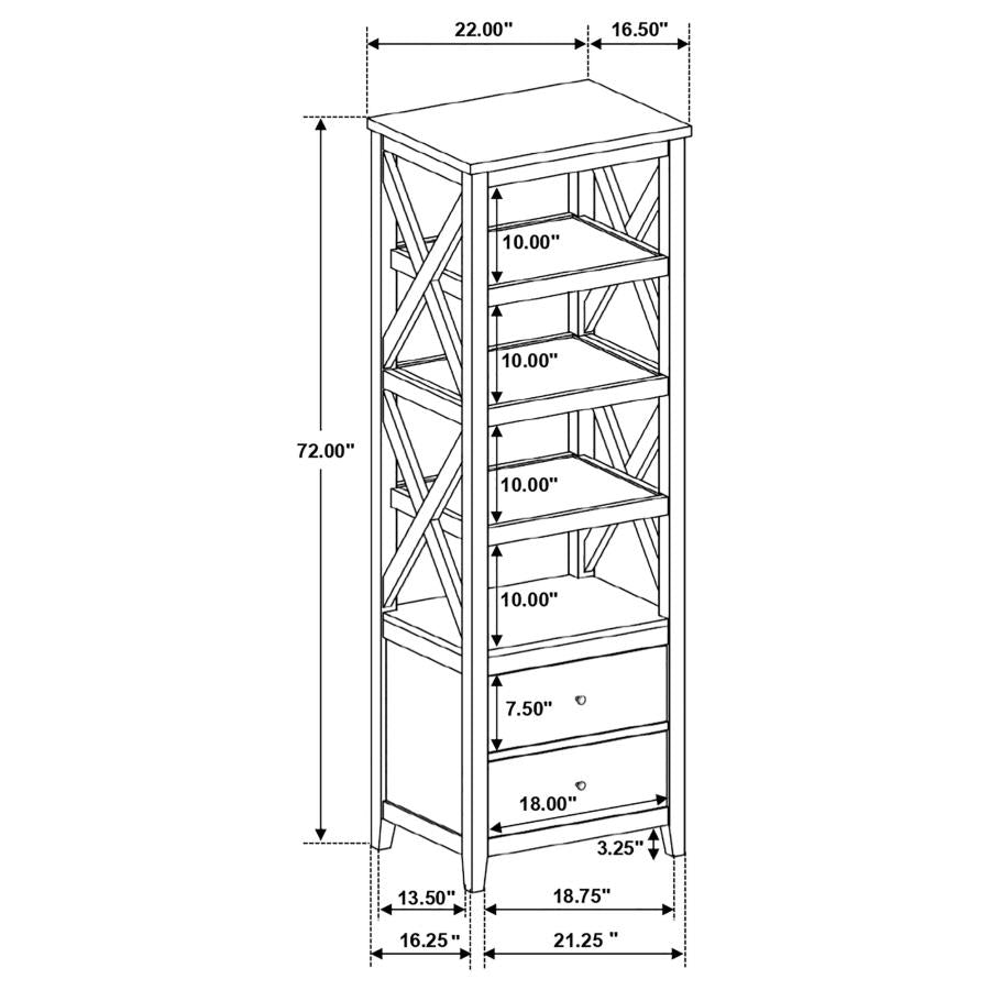 Hollis 4-shelf Wood Media Tower with Drawers Brown and White - 708254