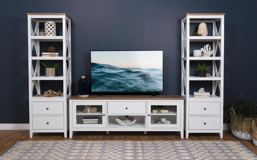 Hollis 4-shelf Wood Media Tower with Drawers Brown and White - 708254
