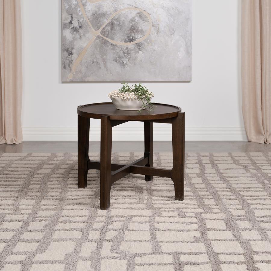Cota Round Solid Wood End Table Dark Brown - 708287