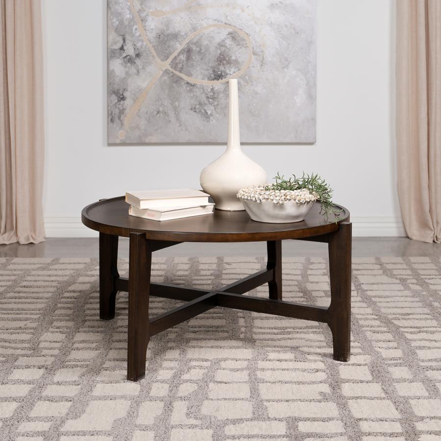 Cota Round Solid Wood Coffee Table Dark Brown - 708288