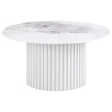 Rowena Round Sintered Stone Coffee Table White Faux Marble - 708338