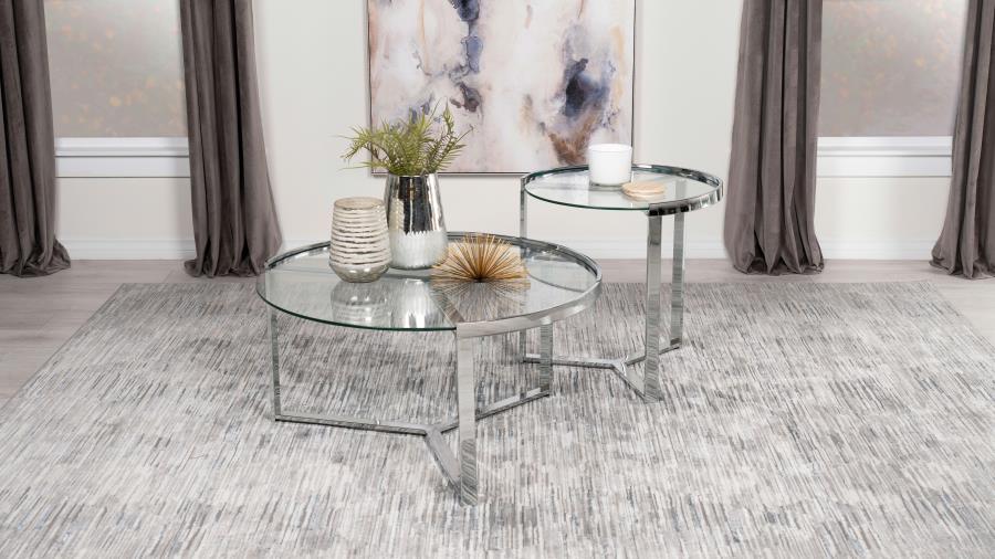 Delia 2-Piece Round Glass Top Nesting Coffee Table Chrome - 708400