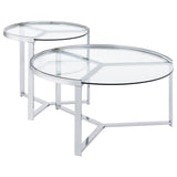 Delia 2-Piece Round Glass Top Nesting Coffee Table Chrome - 708400