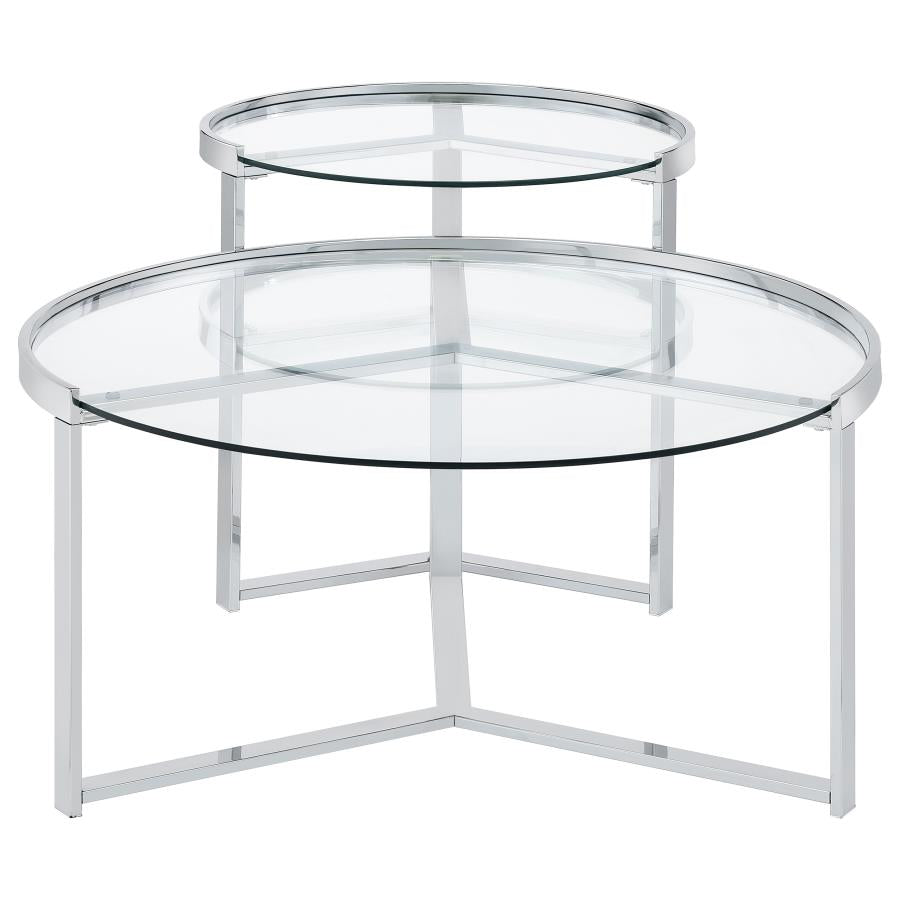 Delia 2-Piece Round Glass Top Nesting Coffee Table Chrome - 708400