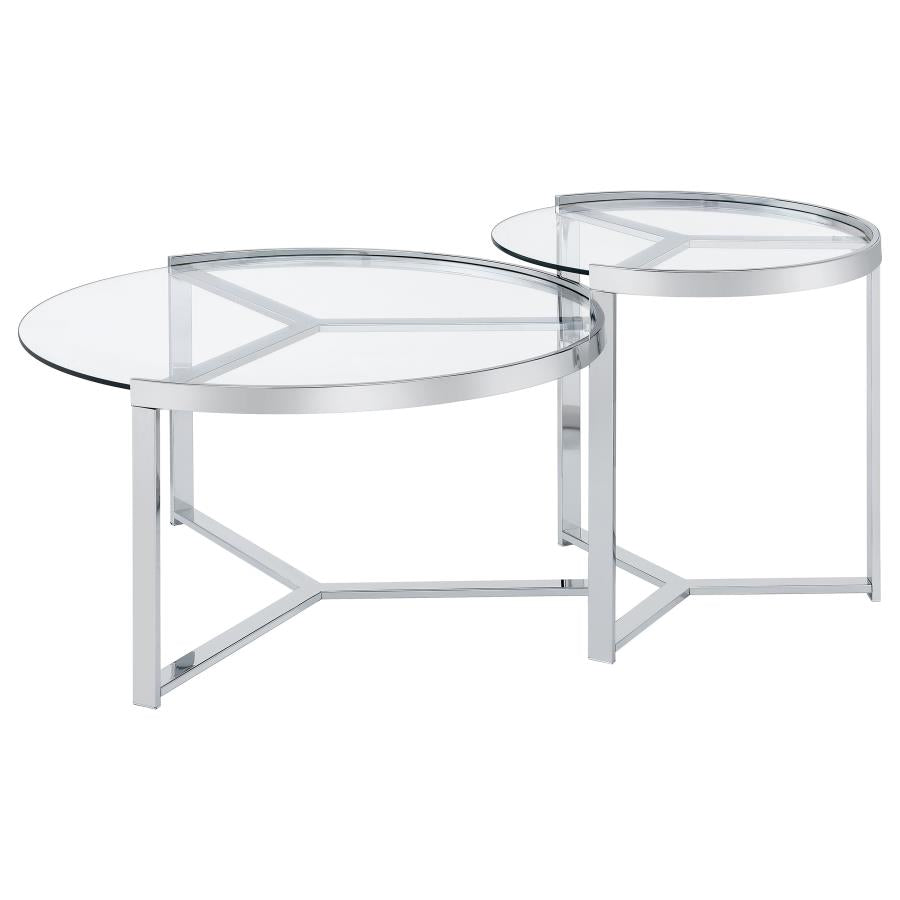 Delia 2-Piece Round Glass Top Nesting Coffee Table Chrome - 708400