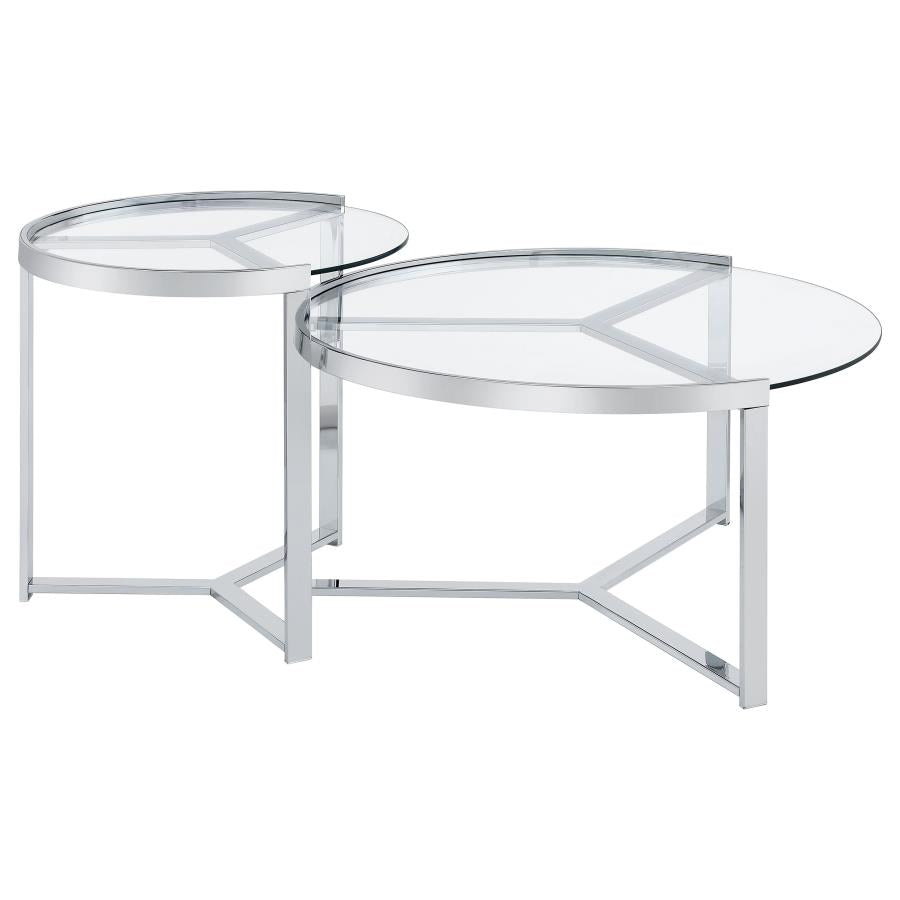Delia 2-Piece Round Glass Top Nesting Coffee Table Chrome - 708400