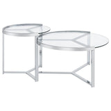 Delia 2-Piece Round Glass Top Nesting Coffee Table Chrome - 708400