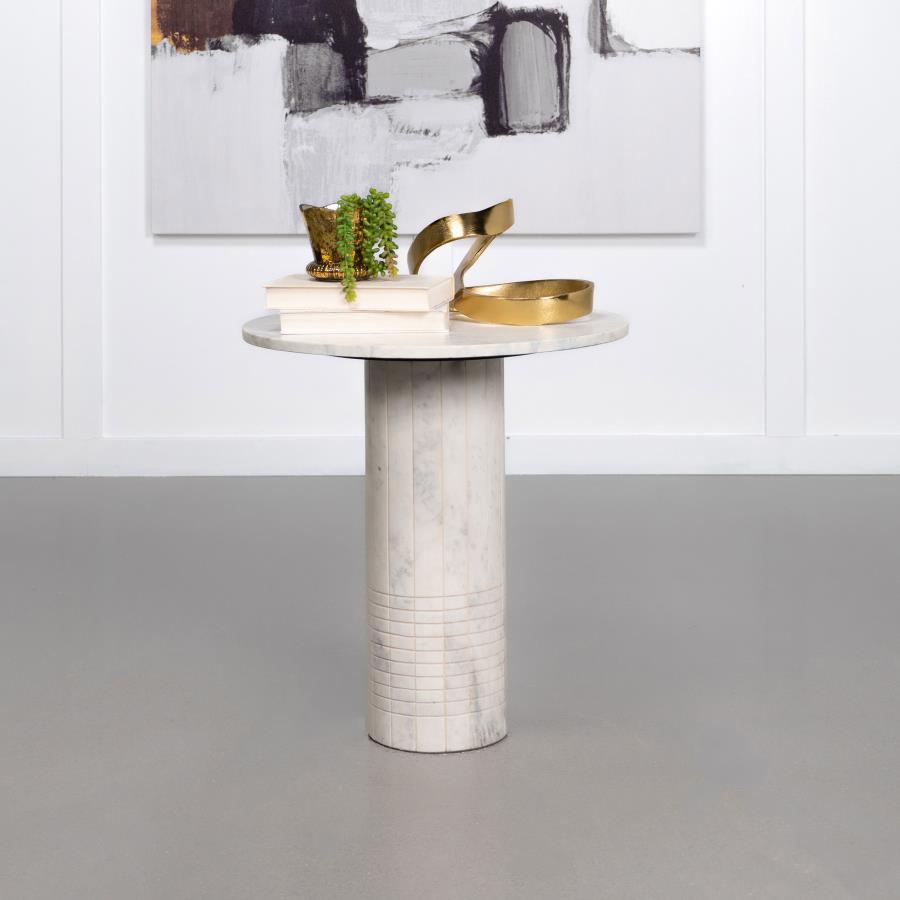 Astoria Round Genuine Marble Side End Table White - 709667