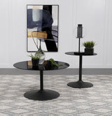 Ganso 2-piece Round Glass Top Coffee and End Table Set Black - 709688-S2