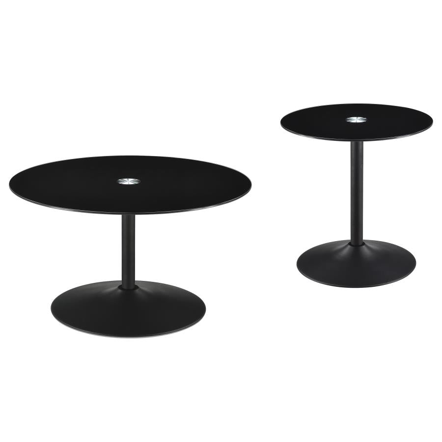 Ganso 2-piece Round Glass Top Coffee and End Table Set Black - 709688-S2