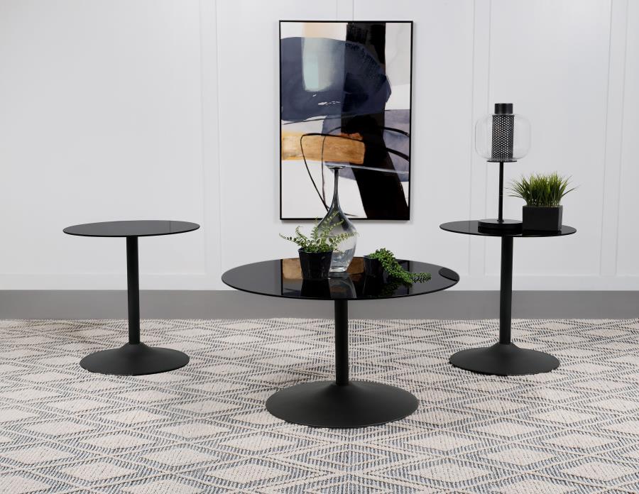 Ganso 3-piece Round Glass Top Coffee and End Table Set Black - 709688-S3