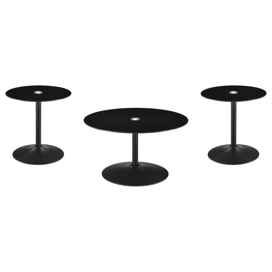 Ganso 3-piece Round Glass Top Coffee and End Table Set Black - 709688-S3