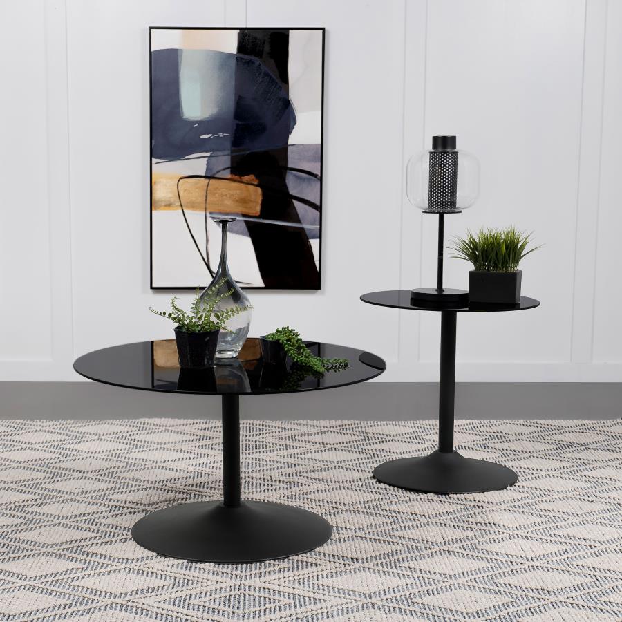 Ganso Round Metal Coffee Table With Tempered Glass Top Black - 709688