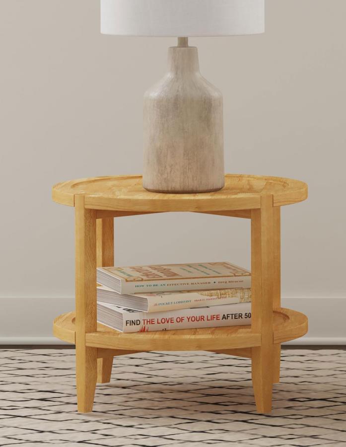 Camillo Round Solid Wood Side End Table Maple Brown - 709697