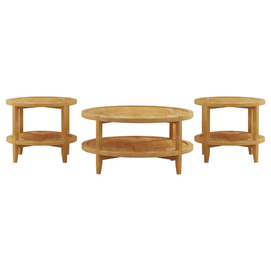 Camillo 3-piece Round Coffee and End Table Set Maple - 709698-S3