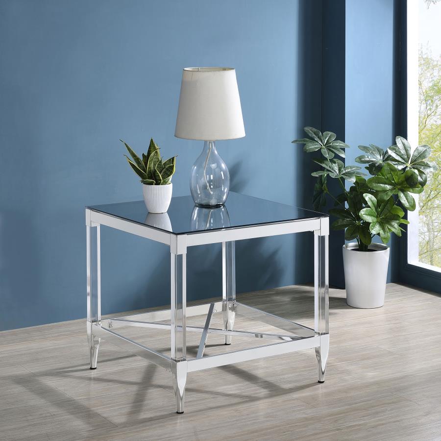 Lindley Square Tempered Mirror Acrylic Side End Table Chrome - 709727