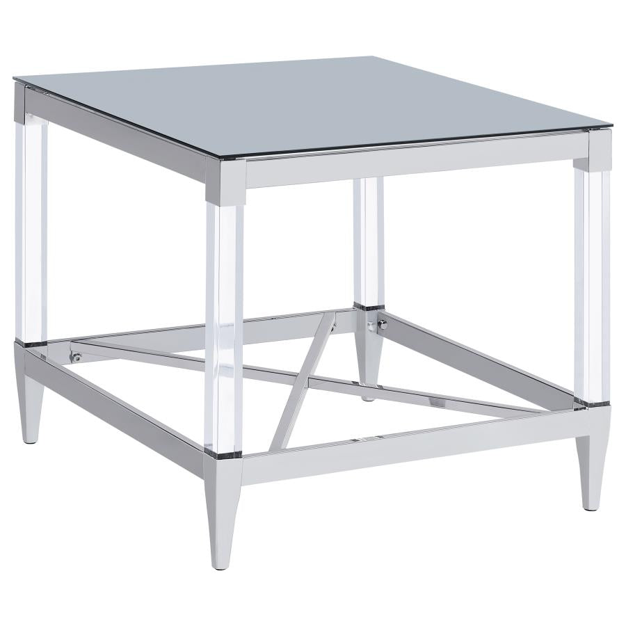 Lindley Square Tempered Mirror Acrylic Side End Table Chrome - 709727