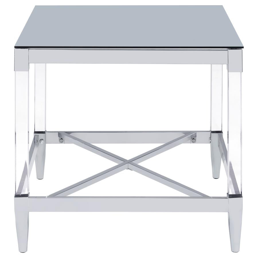 Lindley Square Tempered Mirror Acrylic Side End Table Chrome - 709727