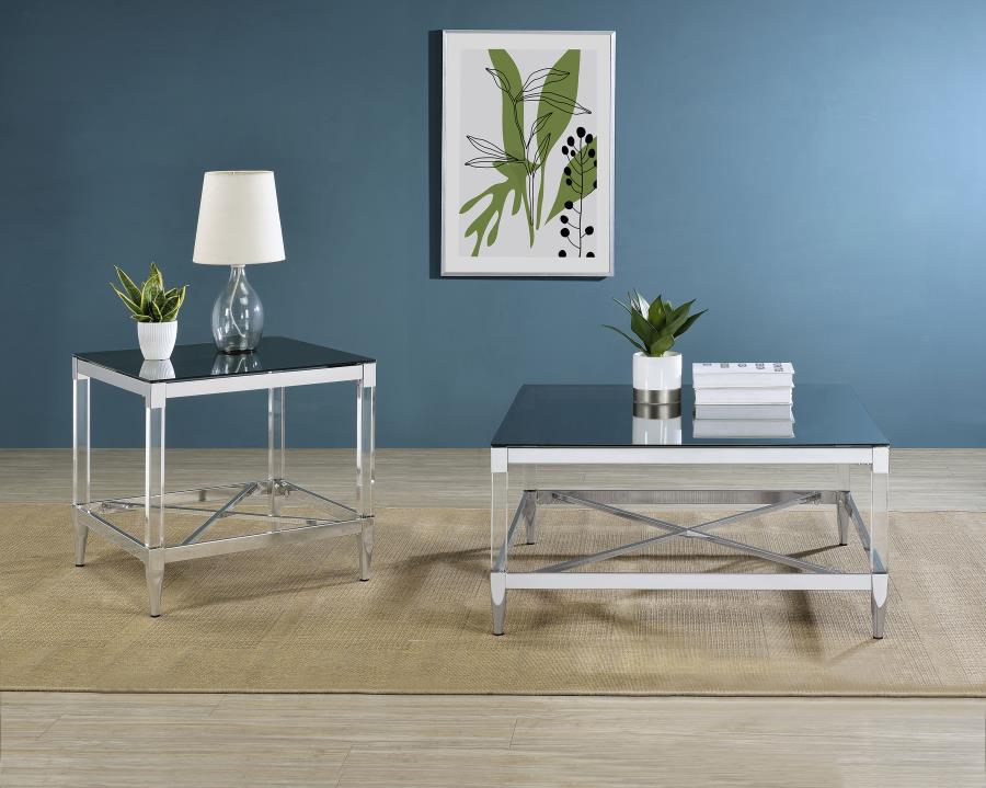 Lindley 2-piece Square Coffee and End Table Set Chrome - 709728-S2
