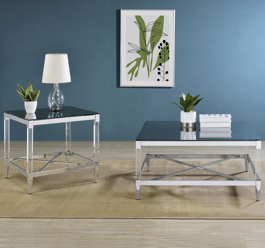 Lindley Square Tempered Mirror Acrylic Coffee Table Chrome - 709728