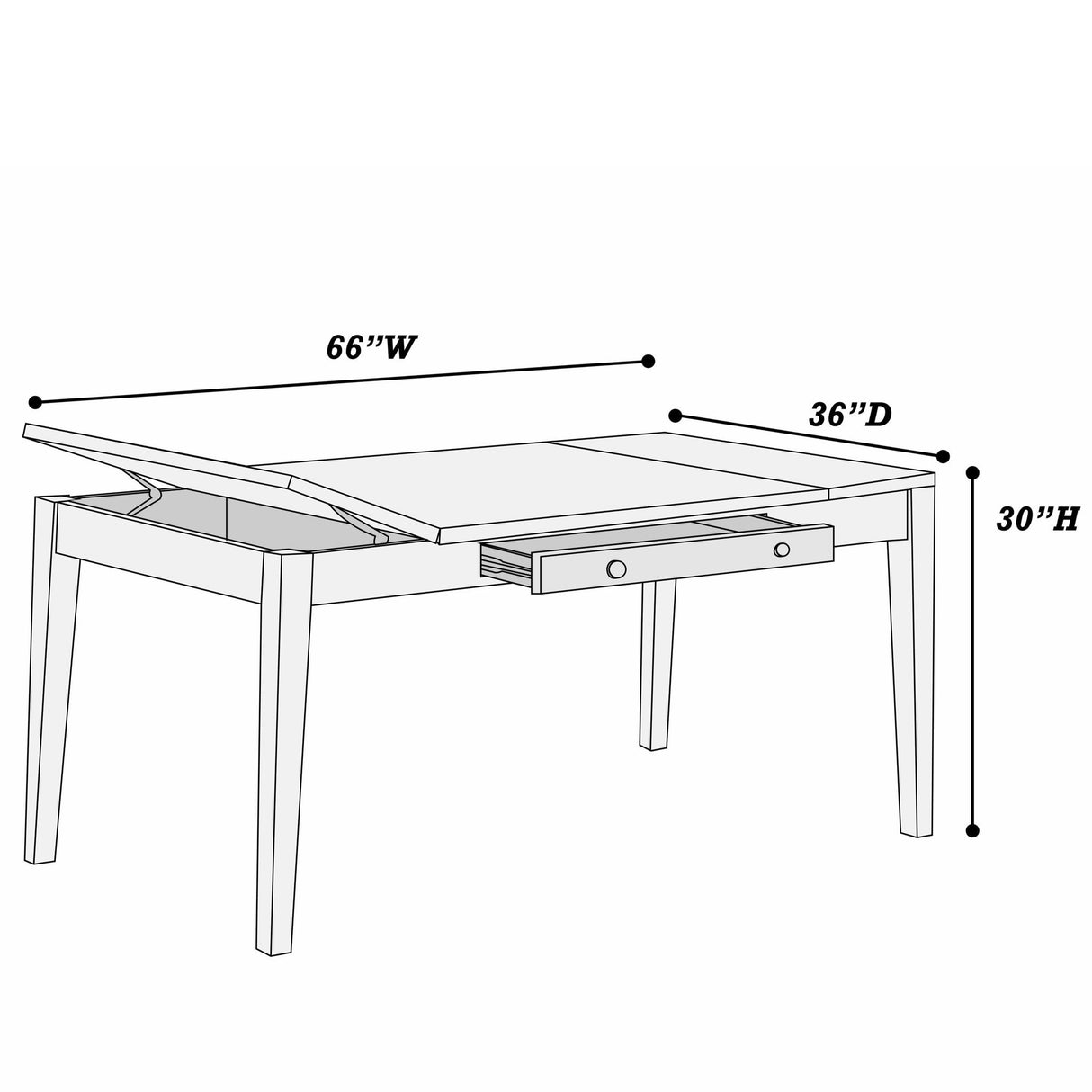Dining Table With Built In Lift Top Storage And Drawer, Rectangular Furniture - Walnut