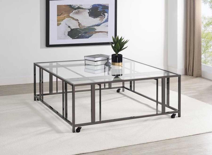 Adri Square Glass Top Coffee Table with Casters Black Nickel - 710178