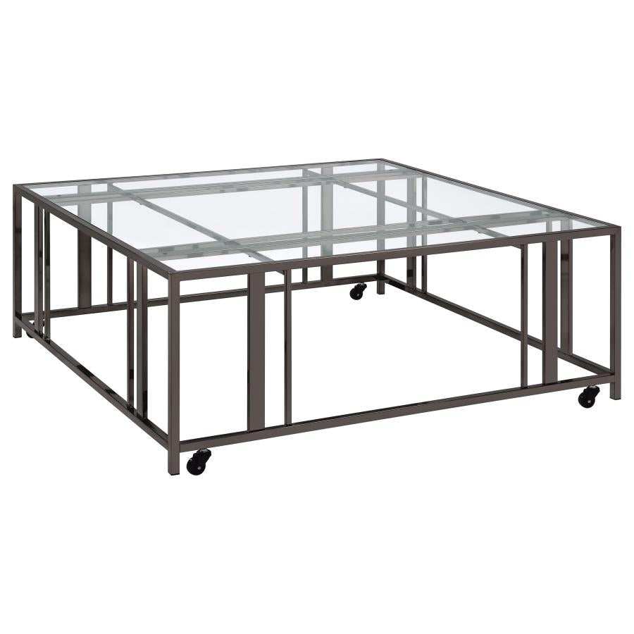 Adri Square Glass Top Coffee Table with Casters Black Nickel - 710178