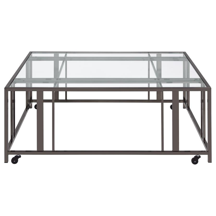 Adri Square Glass Top Coffee Table with Casters Black Nickel - 710178