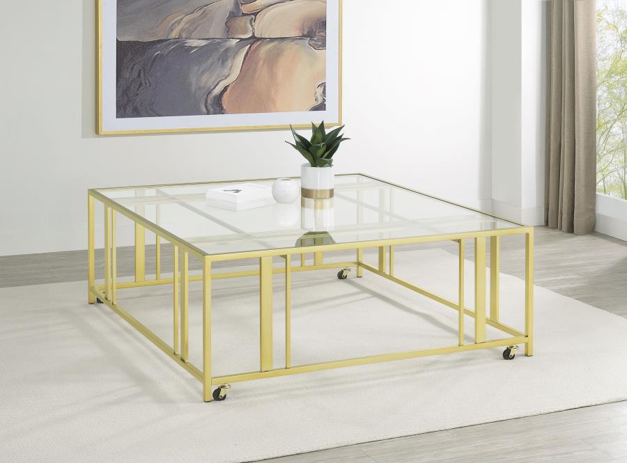 Adri Square Glass Top Coffee Table with Casters Matte Brass - 710188