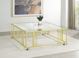 Adri Square Glass Top Coffee Table with Casters Matte Brass - 710188