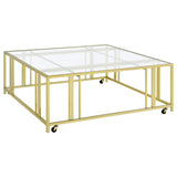 Adri Square Glass Top Coffee Table with Casters Matte Brass - 710188