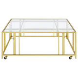 Adri Square Glass Top Coffee Table with Casters Matte Brass - 710188