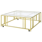 Adri Square Glass Top Coffee Table with Casters Matte Brass - 710188