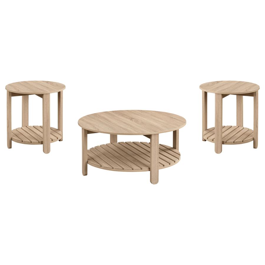 Fowler 3-piece Round Coffee and End Table Set Natural - 710288-S3