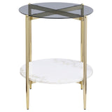 Jonelle Round Glass Top End Table White Marble Shelf Gold - 710337