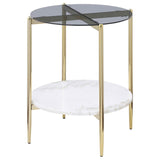 Jonelle Round Glass Top End Table White Marble Shelf Gold - 710337