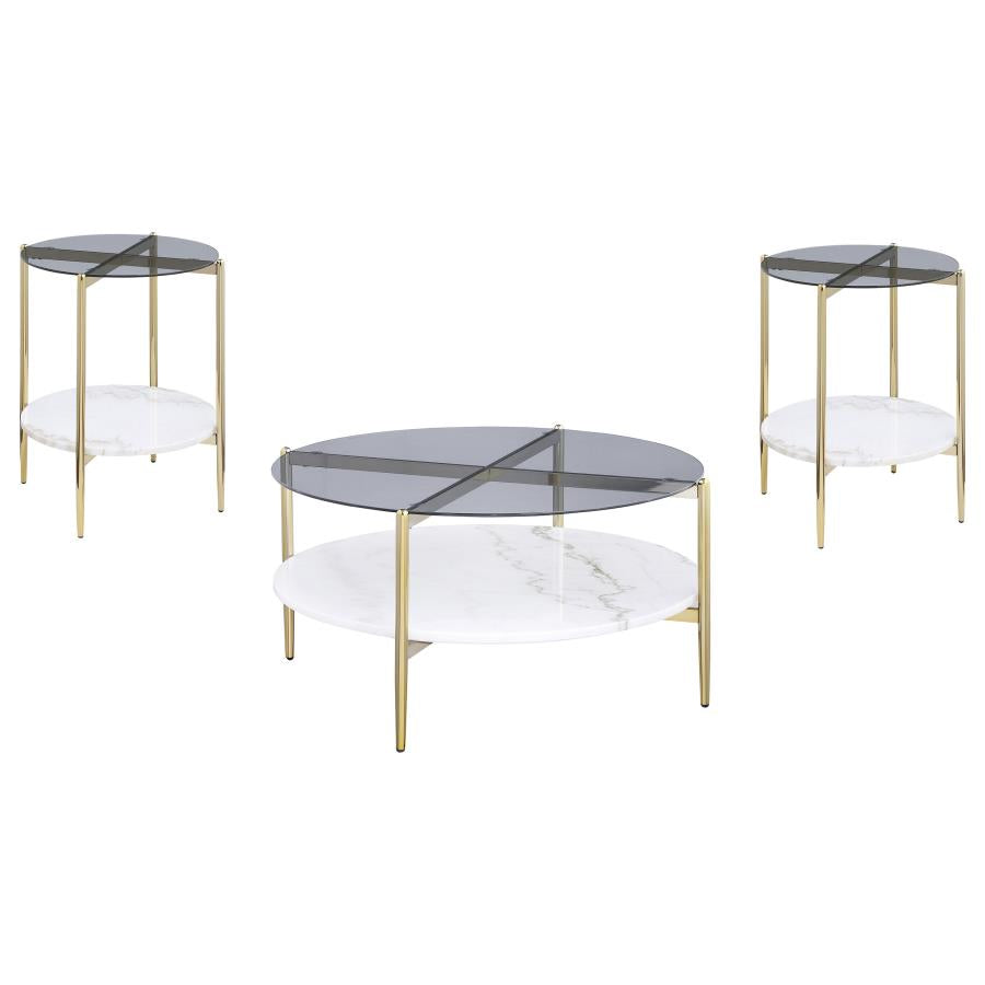 Jonelle 3-piece Round Coffee and End Table Set Gold - 710338-S3