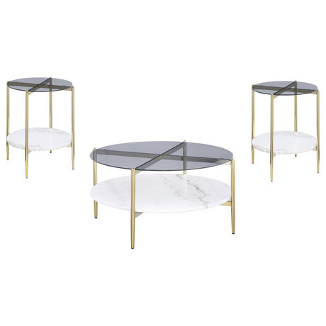 Jonelle 3-piece Round Coffee and End Table Set Gold - 710338-S3