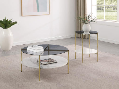 Jonelle Round Glass Top Coffee Table White Marble Shelf Gold - 710338