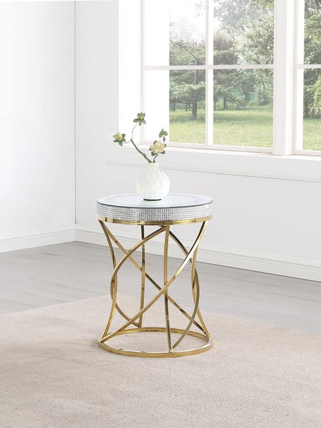 Elise Round Mirror Top Stainless Steel End Table Gold - 710367