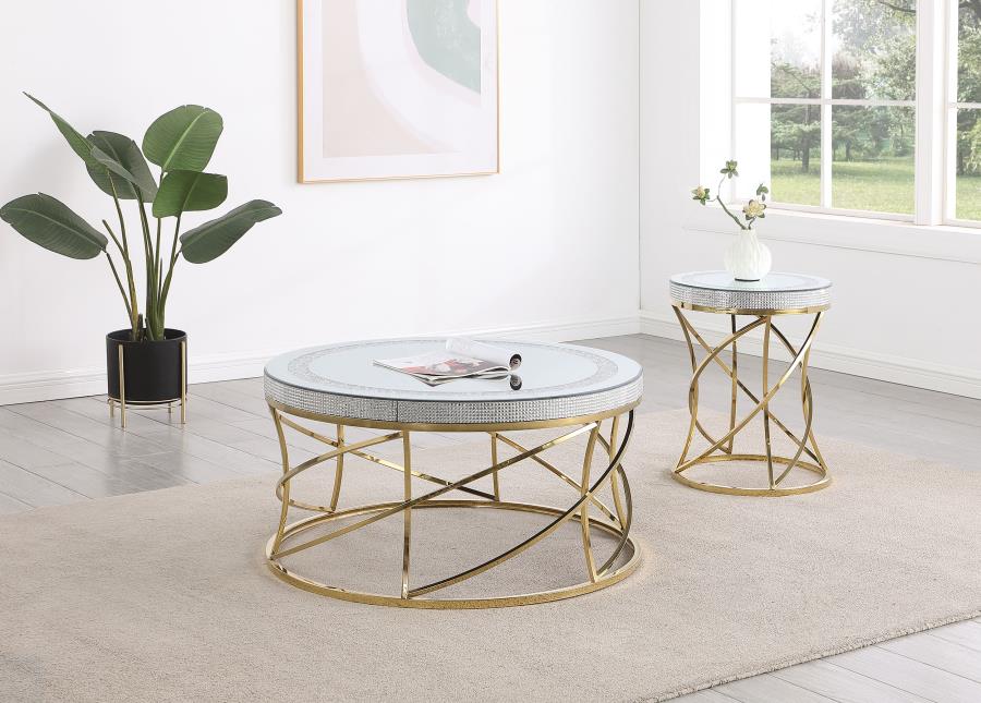 Elise 2-piece Round Mirror Top Coffee and End Table Set Gold - 710368-S2