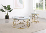 Elise 2-piece Round Mirror Top Coffee and End Table Set Gold - 710368-S2
