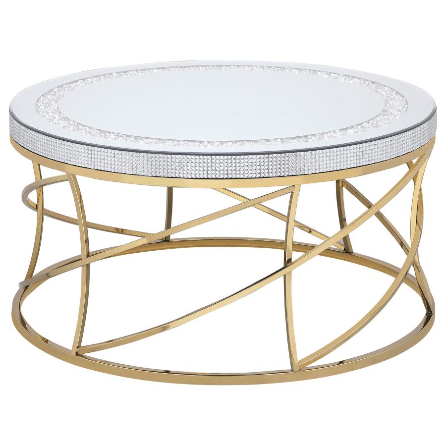 Elise 2-piece Round Mirror Top Coffee and End Table Set Gold - 710368-S2