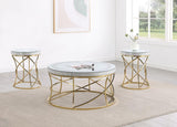 Elise 3-piece Round Mirror Top Coffee and End Table Set Gold - 710368-S3